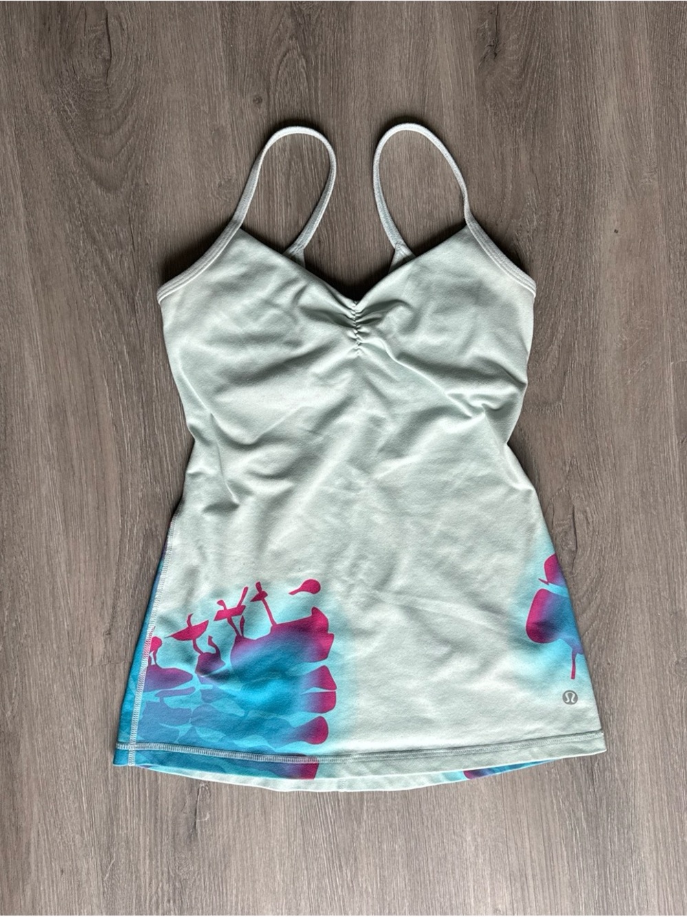 Vintage Lululemon Light Blue Floral-Detail Tank